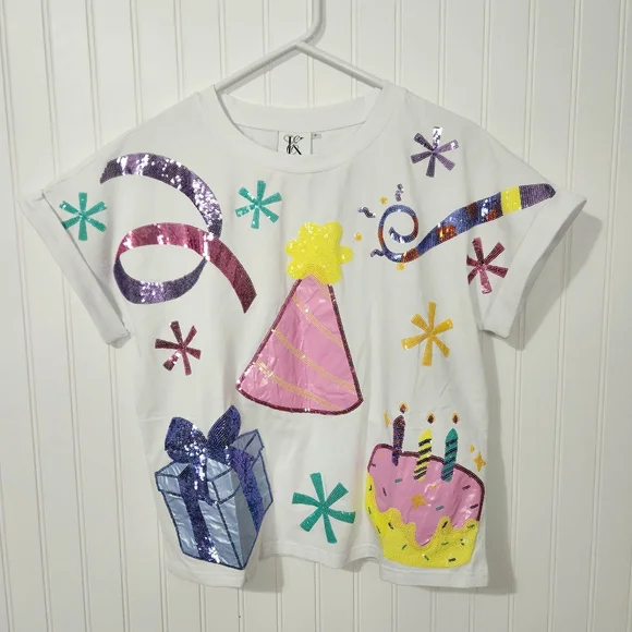 Ellory-Kate Clothing | New Sequin Birthday Top White Small - Picture 2 of 5